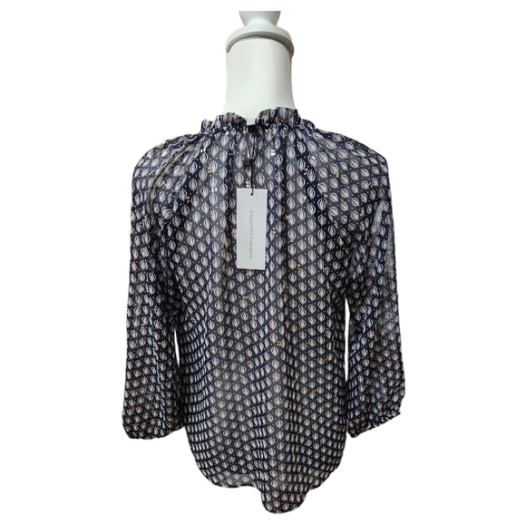 Collective Concepts Women's Sheer Navy Blue Tie Neck Blouse, Small NWT - Picture 7 of 12